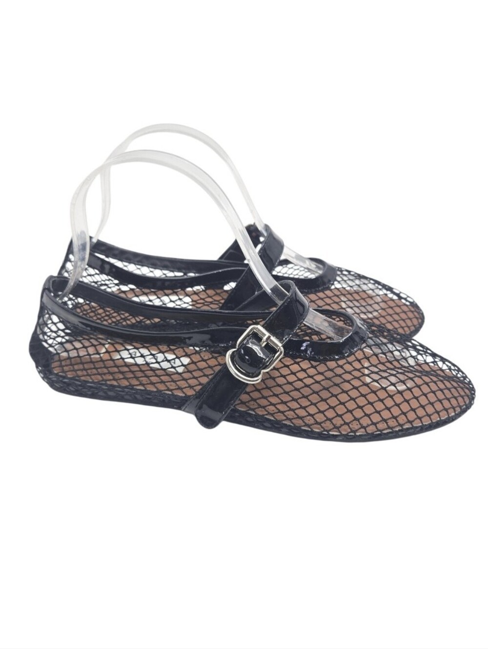 Alaia Black Mesh Mary Jane Buckle Flats